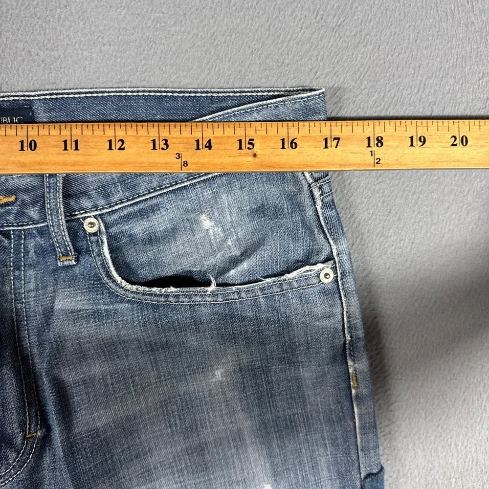 Banana Republic Jeans Mens 32x30 Blue Straight Distressed Denim Contrast Panel